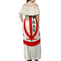 Iran Flag Pattern Off Shoulder Maxi Dress with Bold Red National Emblem Design