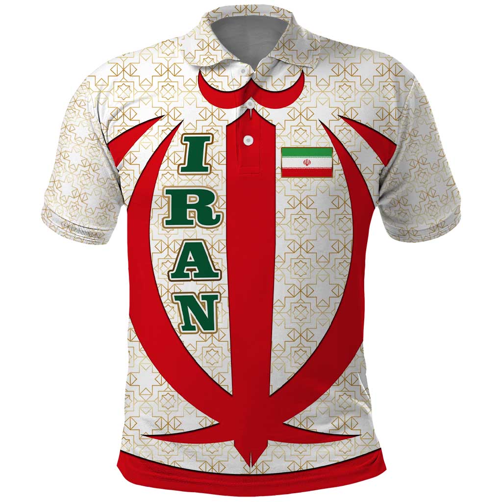 Iran Flag Pattern Polo Shirt with Bold Red National Emblem Design