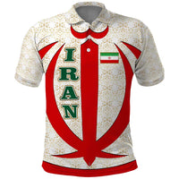 Iran Flag Pattern Polo Shirt with Bold Red National Emblem Design