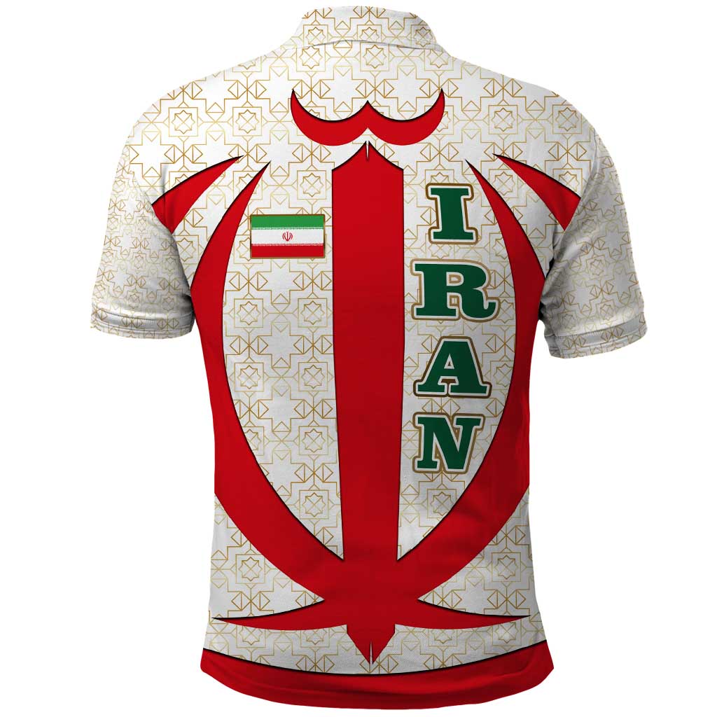 Iran Flag Pattern Polo Shirt with Bold Red National Emblem Design