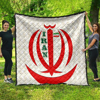 Iran Flag Pattern Quilt with Bold Red National Emblem Design