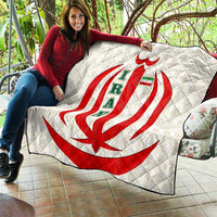 Iran Flag Pattern Quilt with Bold Red National Emblem Design