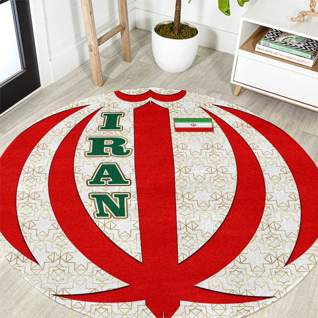 Iran Flag Pattern Round Carpet with Bold Red National Emblem Design