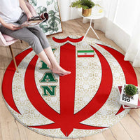 Iran Flag Pattern Round Carpet with Bold Red National Emblem Design