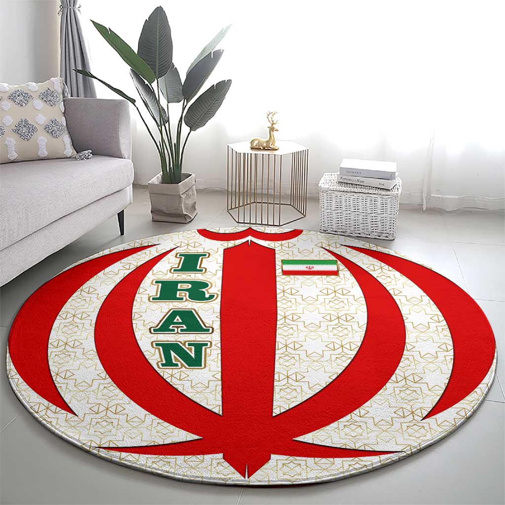 Iran Flag Pattern Round Carpet with Bold Red National Emblem Design