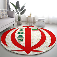 Iran Flag Pattern Round Carpet with Bold Red National Emblem Design