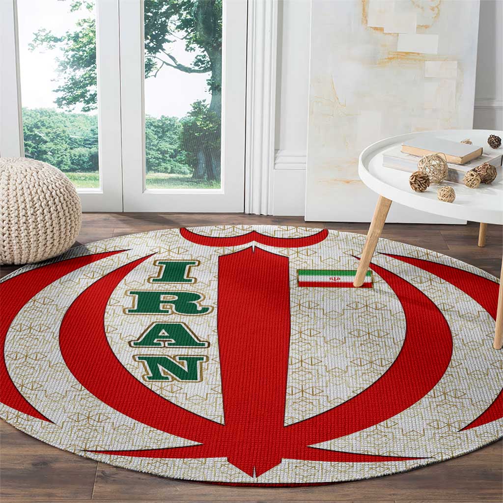 Iran Flag Pattern Round Carpet with Bold Red National Emblem Design