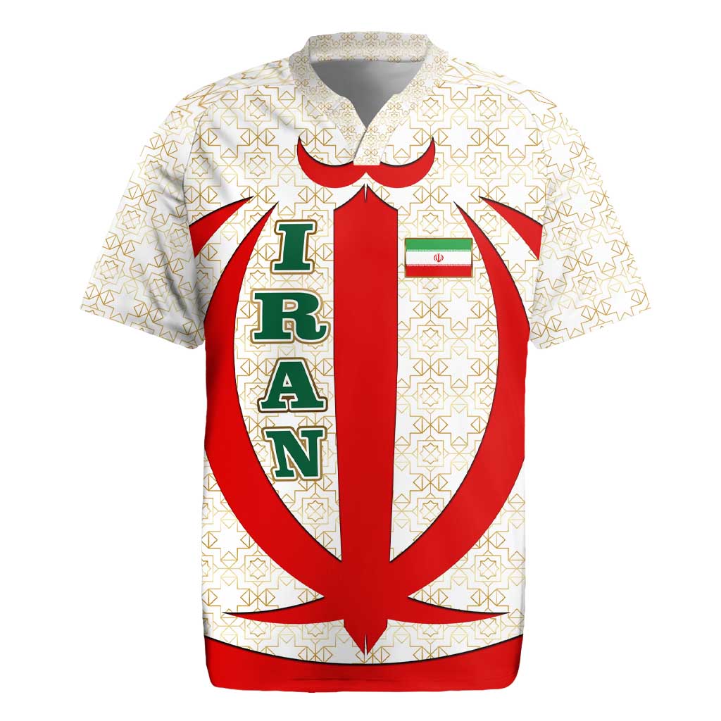 Iran Flag Pattern Rugby Jersey with Bold Red National Emblem Design