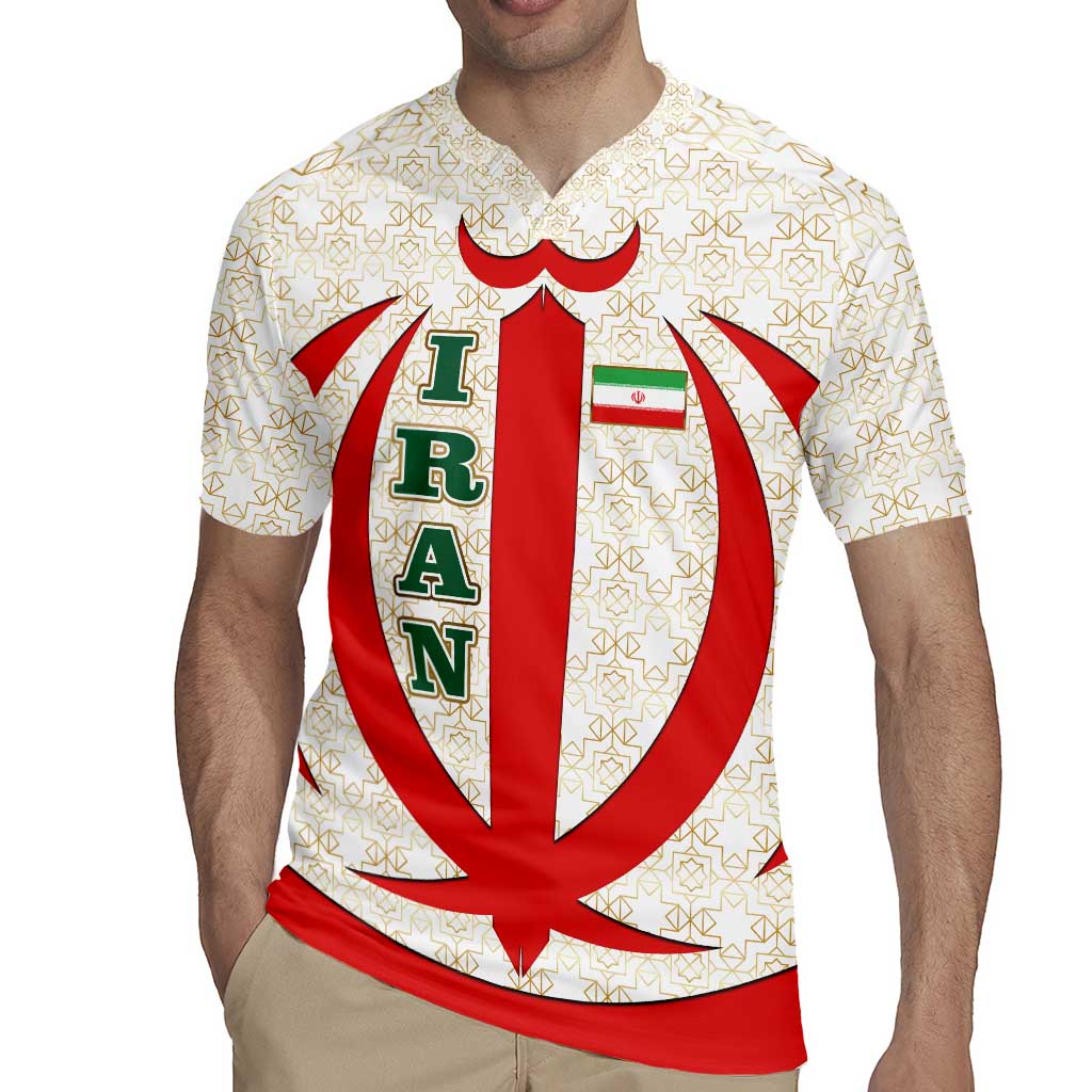 Iran Flag Pattern Rugby Jersey with Bold Red National Emblem Design
