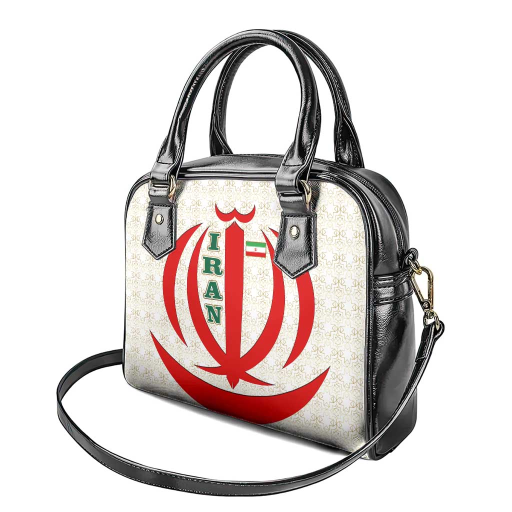 Iran Flag Pattern Shoulder Handbag with Bold Red National Emblem Design