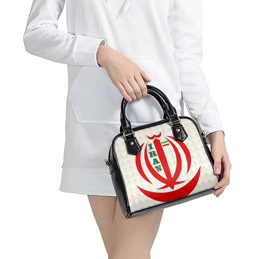 Iran Flag Pattern Shoulder Handbag with Bold Red National Emblem Design