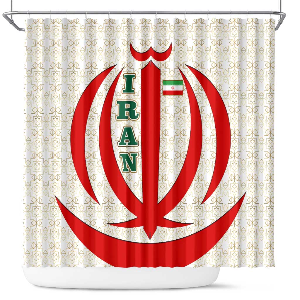 Iran Flag Pattern Shower Curtain with Bold Red National Emblem Design