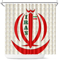 Iran Flag Pattern Shower Curtain with Bold Red National Emblem Design