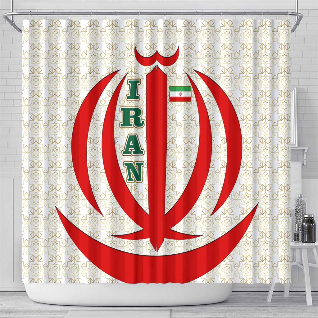 Iran Flag Pattern Shower Curtain with Bold Red National Emblem Design
