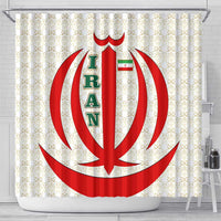 Iran Flag Pattern Shower Curtain with Bold Red National Emblem Design