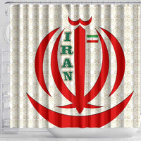 Iran Flag Pattern Shower Curtain with Bold Red National Emblem Design