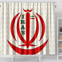 Iran Flag Pattern Shower Curtain with Bold Red National Emblem Design
