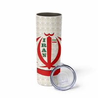 Iran Flag Pattern Skinny Tumbler with Bold Red National Emblem Design