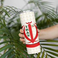 Iran Flag Pattern Skinny Tumbler with Bold Red National Emblem Design