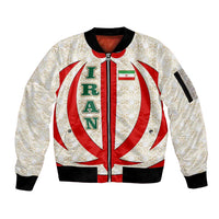 Iran Flag Pattern Sleeve Zip Bomber Jacket with Bold Red National Emblem Design