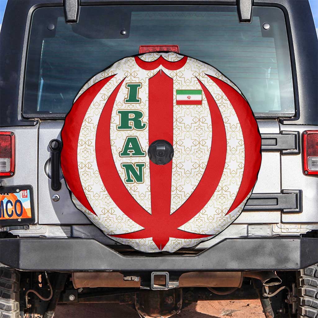 Iran Flag Pattern Spare Tire Cover with Bold Red National Emblem Design