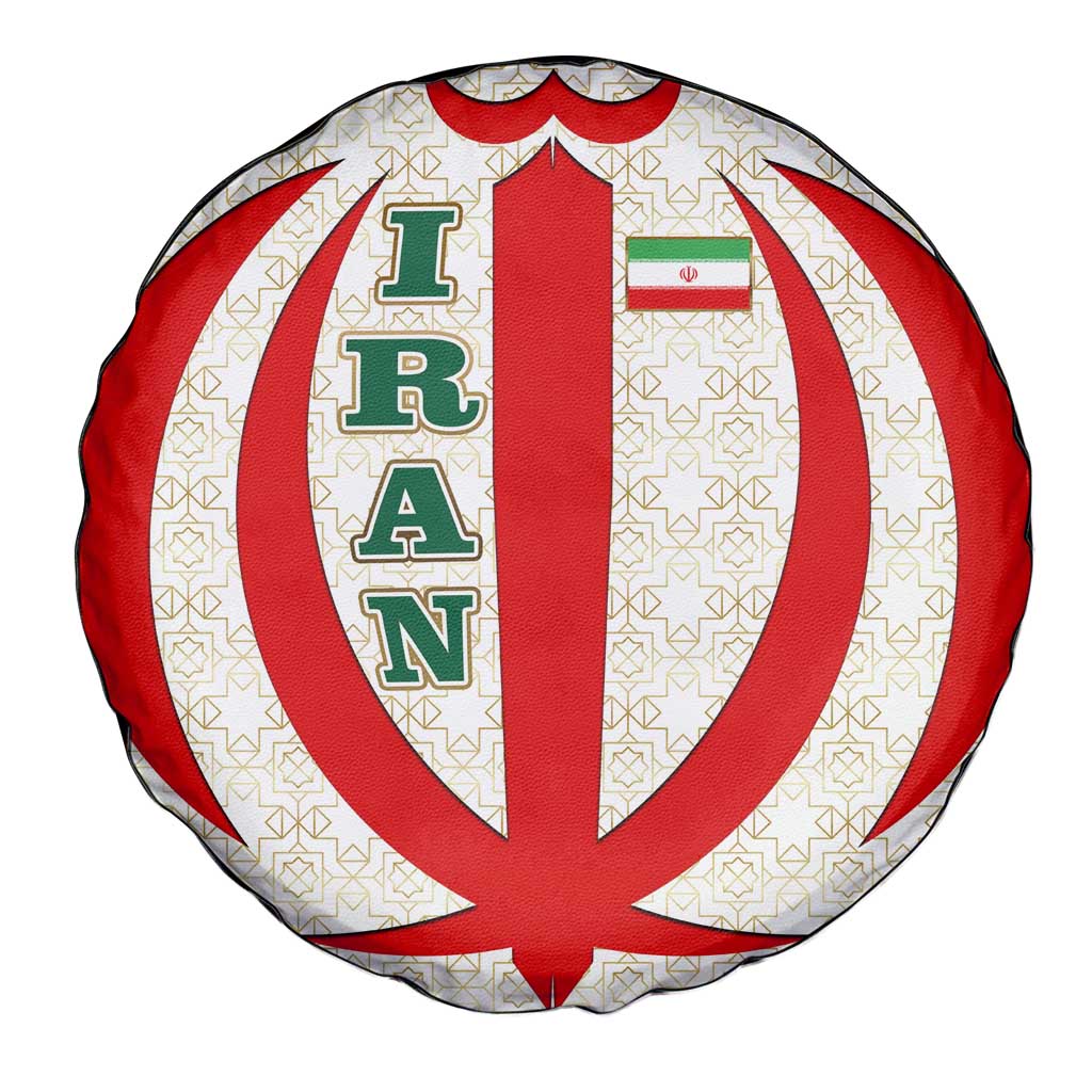 Iran Flag Pattern Spare Tire Cover with Bold Red National Emblem Design