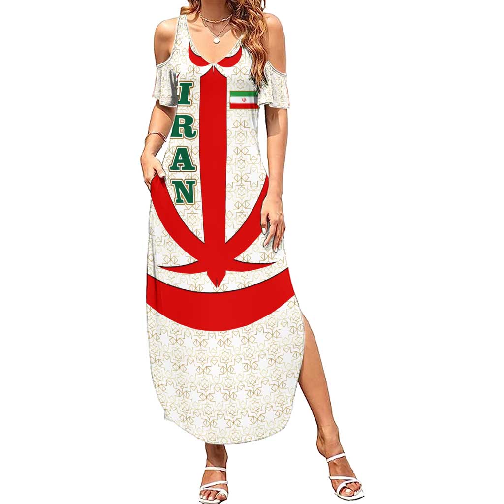 Iran Flag Pattern Summer Maxi Dress with Bold Red National Emblem Design