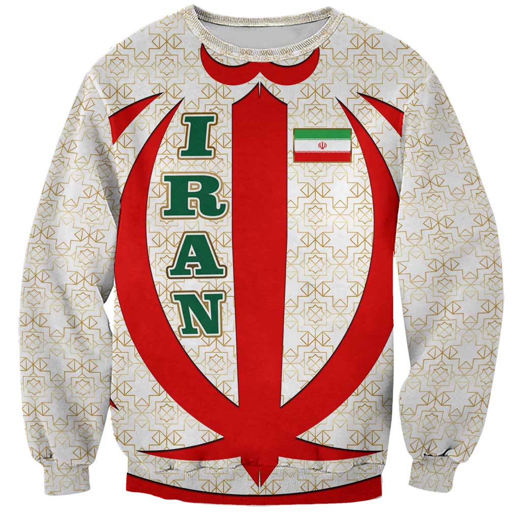 Iran Flag Pattern Sweatshirt with Bold Red National Emblem Design