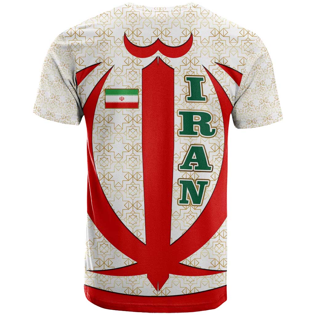 Iran Flag Pattern T Shirt with Bold Red National Emblem Design