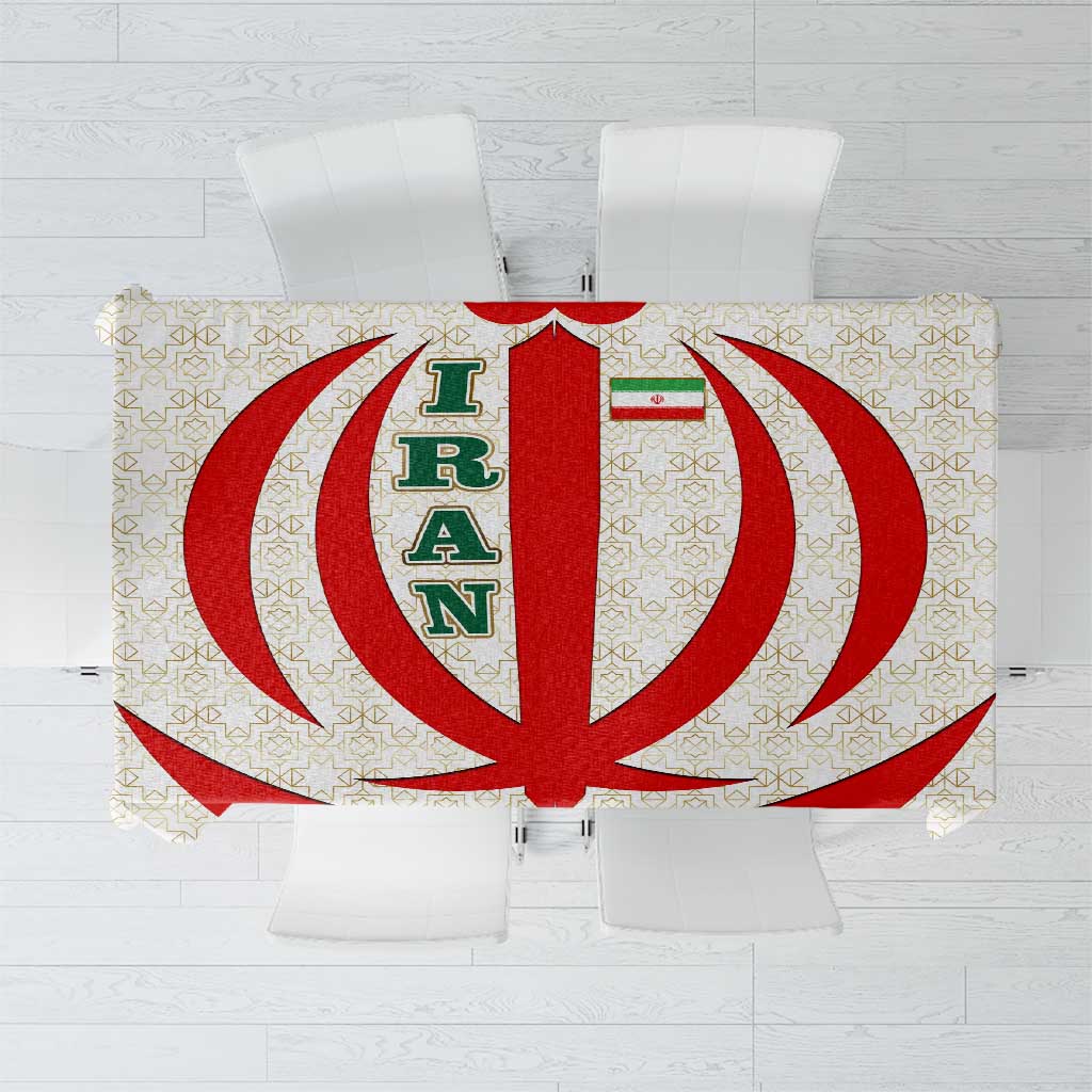 Iran Flag Pattern Tablecloth with Bold Red National Emblem Design