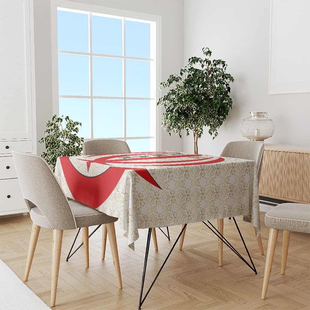 Iran Flag Pattern Tablecloth with Bold Red National Emblem Design