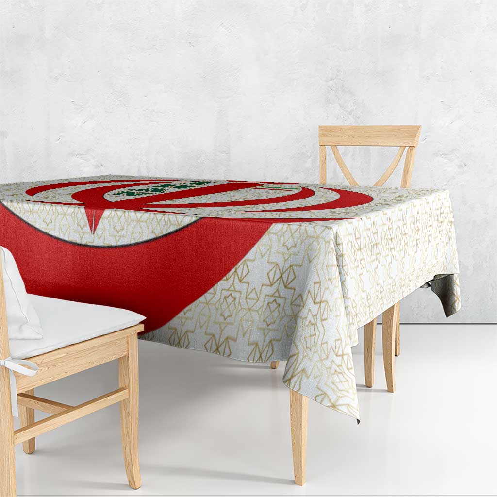 Iran Flag Pattern Tablecloth with Bold Red National Emblem Design