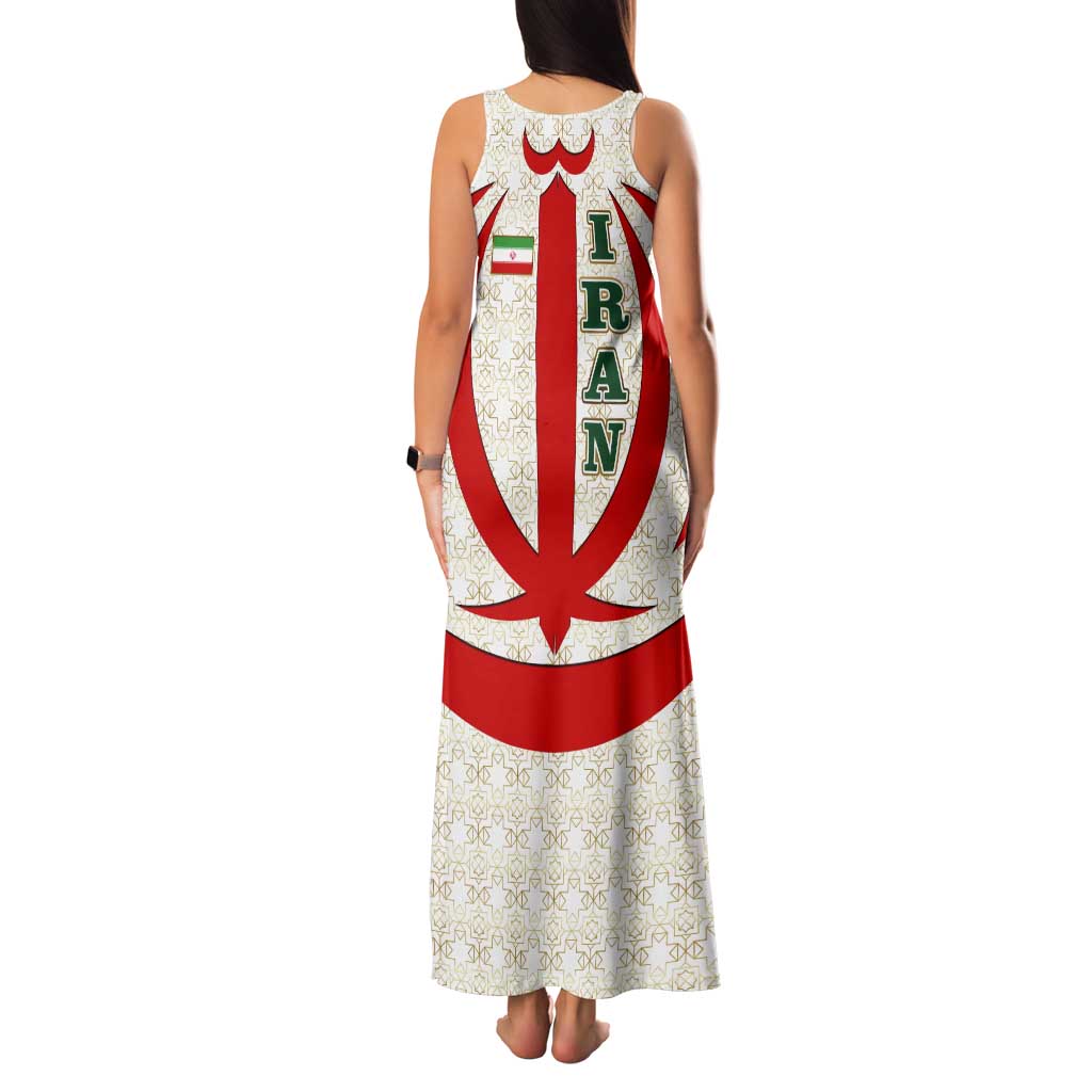 Iran Flag Pattern Tank Maxi Dress with Bold Red National Emblem Design