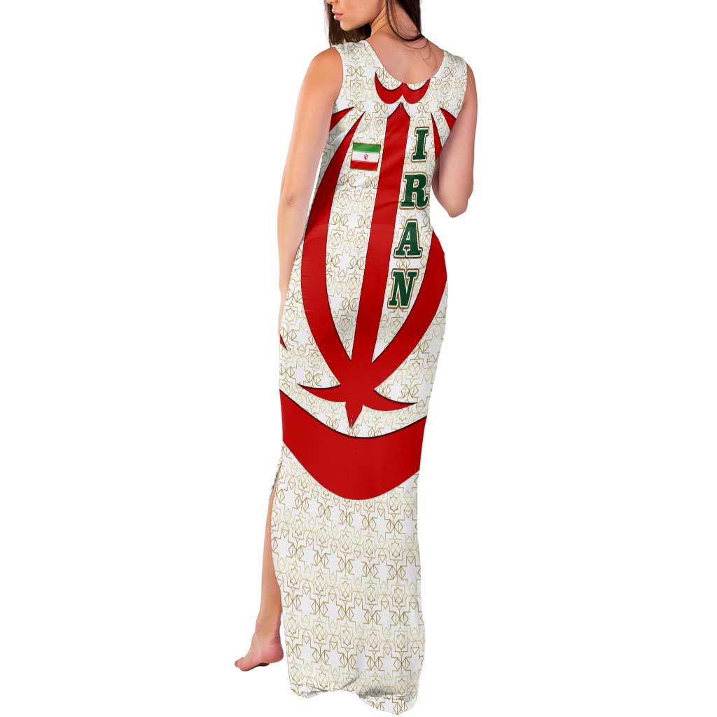 Iran Flag Pattern Tank Maxi Dress with Bold Red National Emblem Design