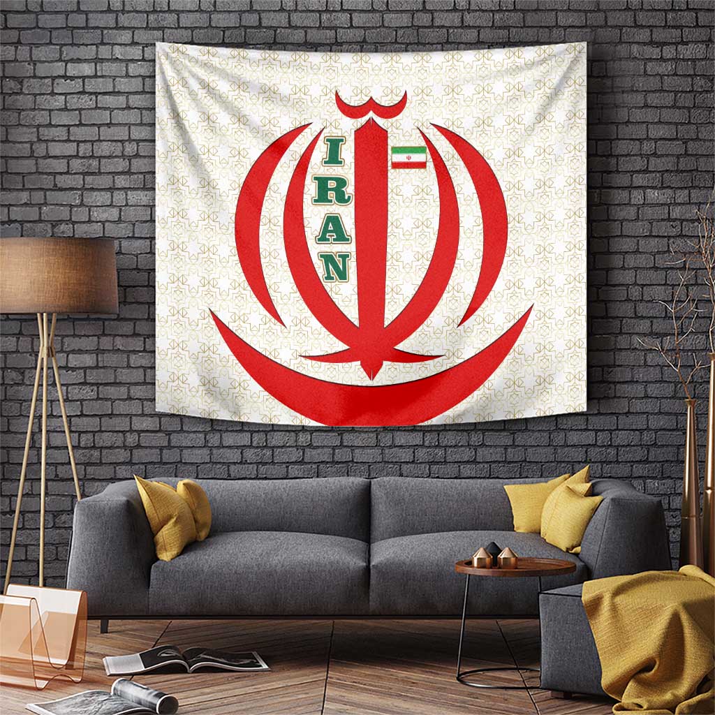 Iran Flag Pattern Tapestry with Bold Red National Emblem Design