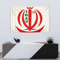 Iran Flag Pattern Tapestry with Bold Red National Emblem Design