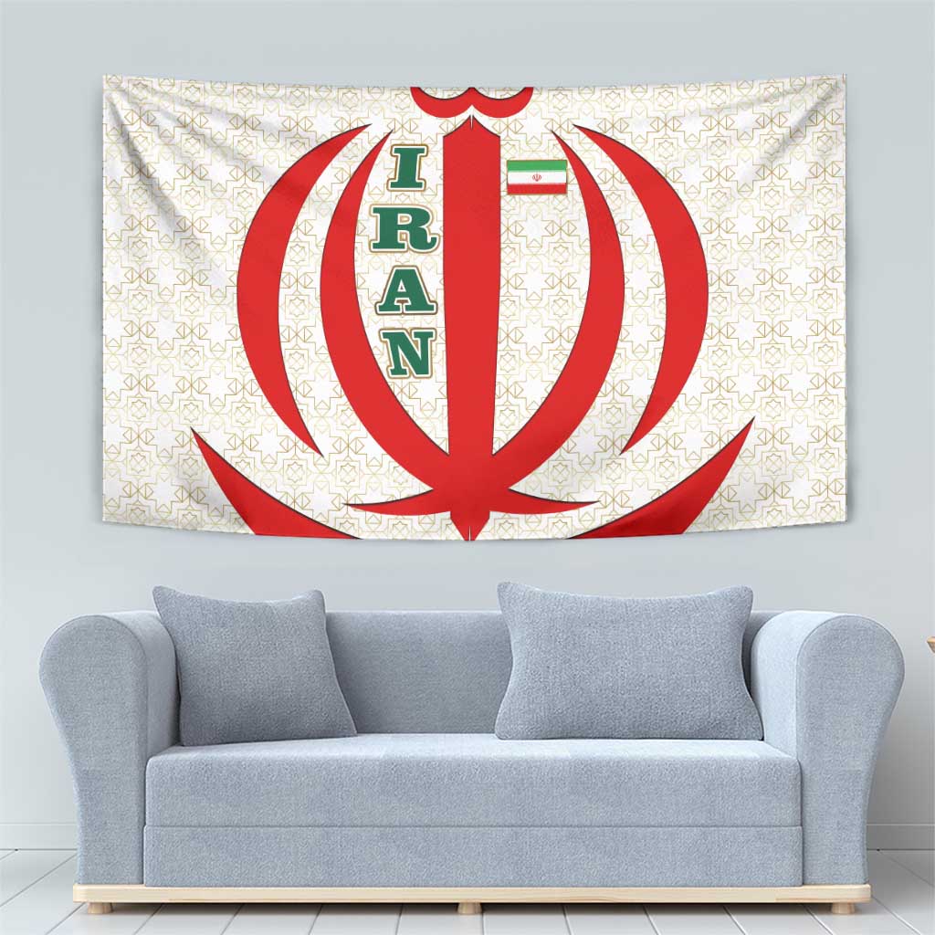 Iran Flag Pattern Tapestry with Bold Red National Emblem Design