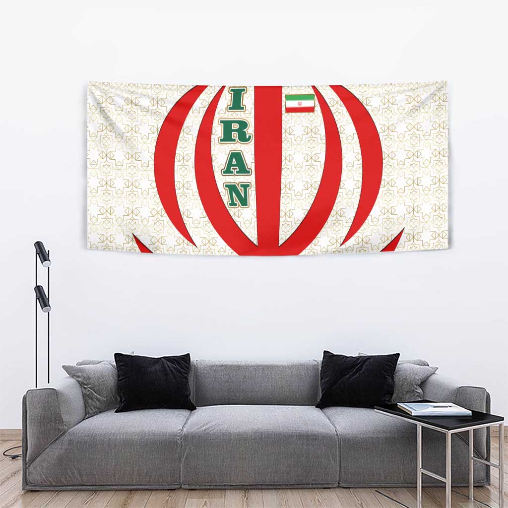 Iran Flag Pattern Tapestry with Bold Red National Emblem Design