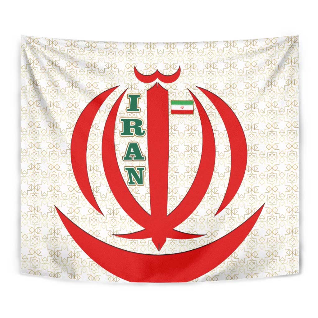Iran Flag Pattern Tapestry with Bold Red National Emblem Design