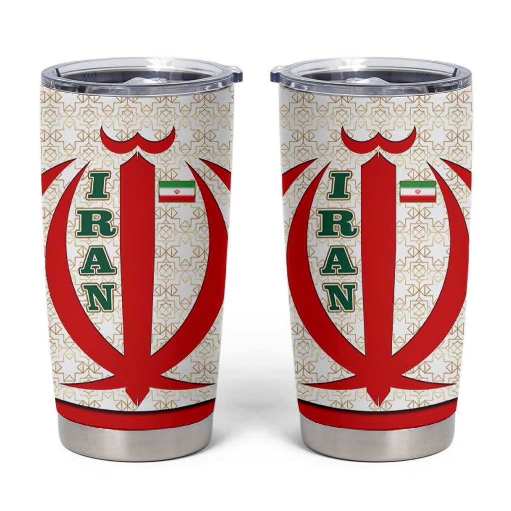 Iran Flag Pattern Tumbler Cup with Bold Red National Emblem Design