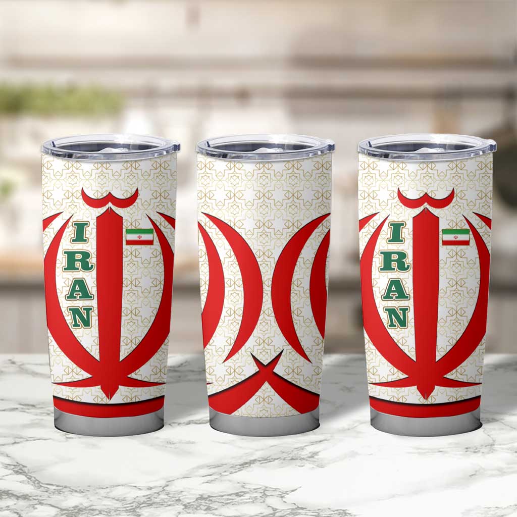 Iran Flag Pattern Tumbler Cup with Bold Red National Emblem Design
