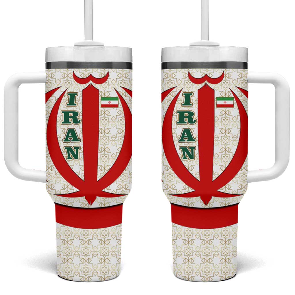 Iran Flag Pattern Tumbler With Handle with Bold Red National Emblem Design