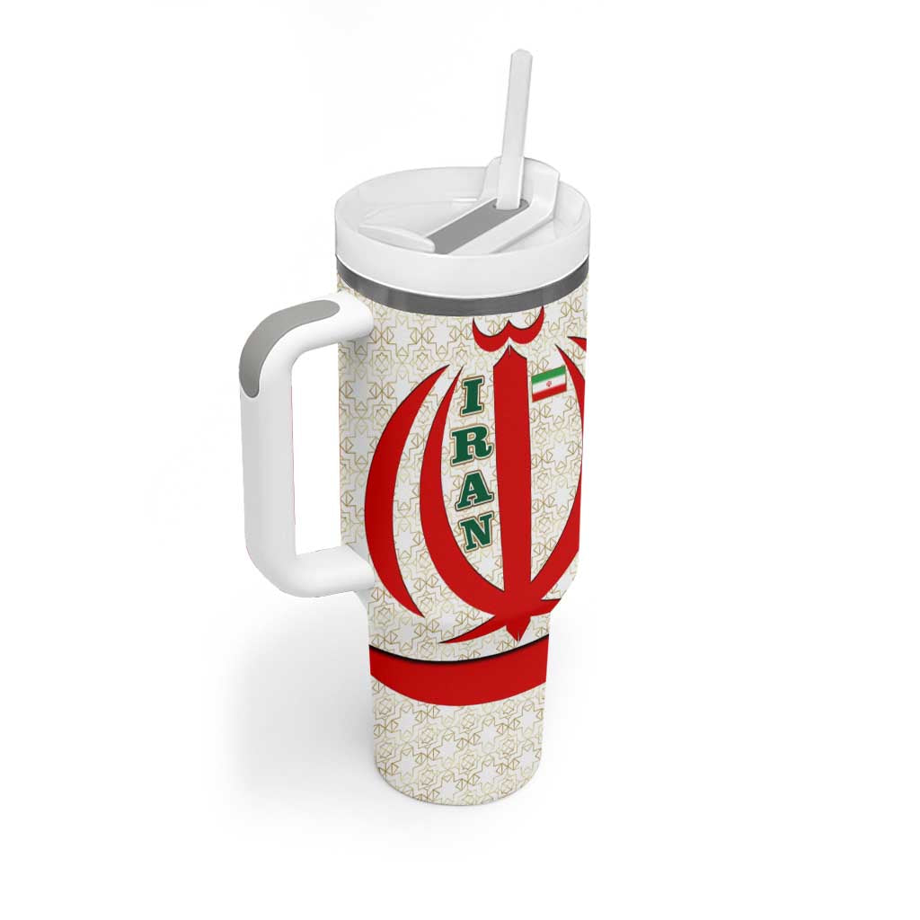 Iran Flag Pattern Tumbler With Handle with Bold Red National Emblem Design