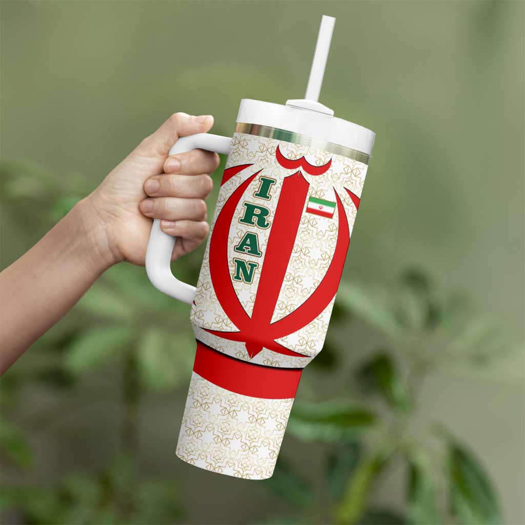 Iran Flag Pattern Tumbler With Handle with Bold Red National Emblem Design