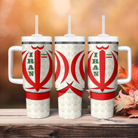 Iran Flag Pattern Tumbler With Handle with Bold Red National Emblem Design