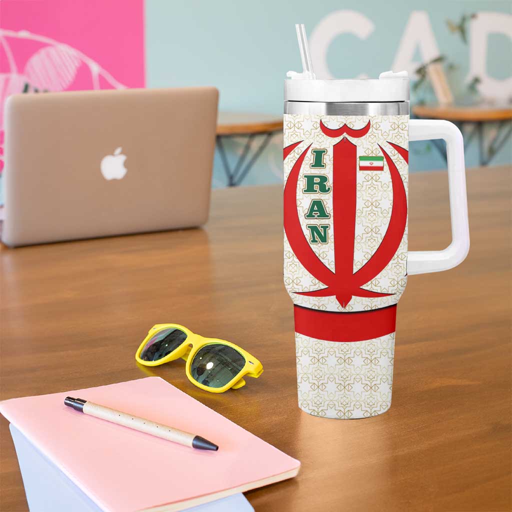 Iran Flag Pattern Tumbler With Handle with Bold Red National Emblem Design