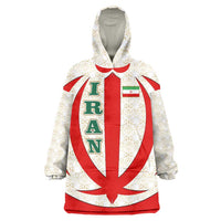 Iran Flag Pattern Wearable Blanket Hoodie with Bold Red National Emblem Design