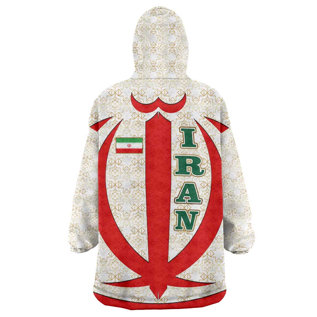 Iran Flag Pattern Wearable Blanket Hoodie with Bold Red National Emblem Design
