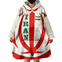 Iran Flag Pattern Wearable Blanket Hoodie with Bold Red National Emblem Design