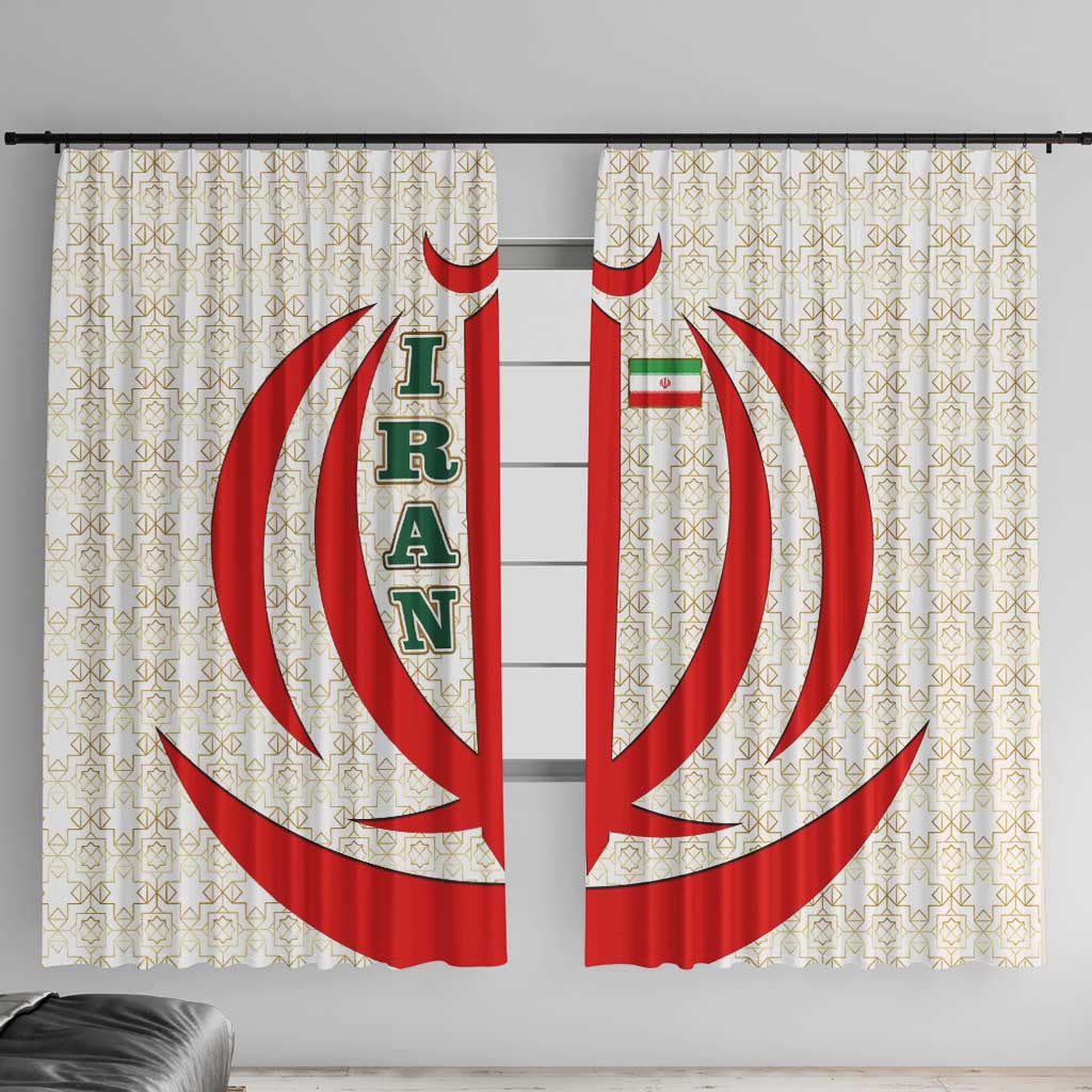 Iran Flag Pattern Window Curtain with Bold Red National Emblem Design